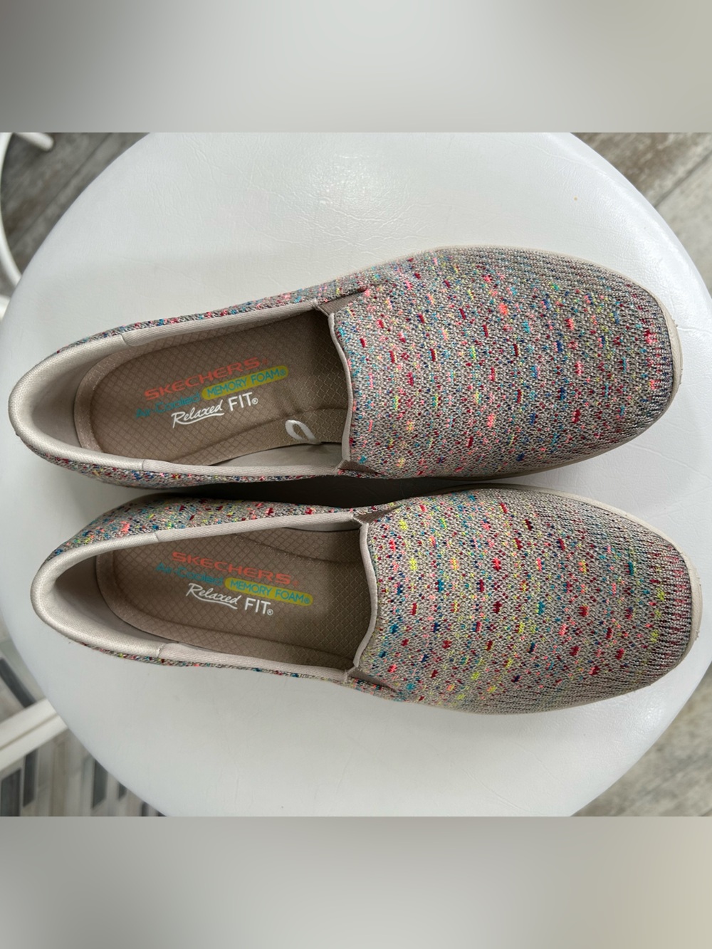 Skechers Slip-On Moccasins in Taupe with Multicolor Speckle